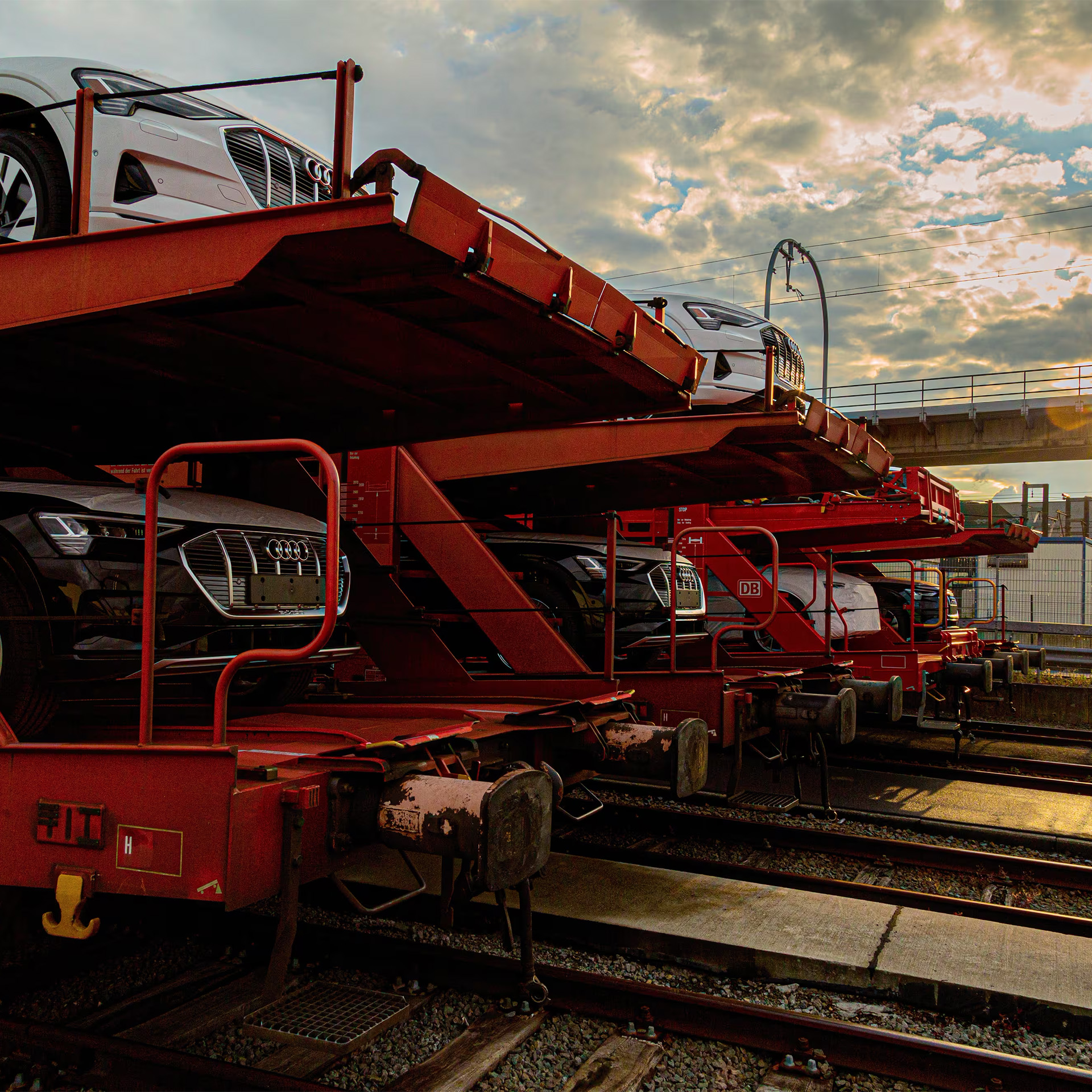Audi's are transported by train