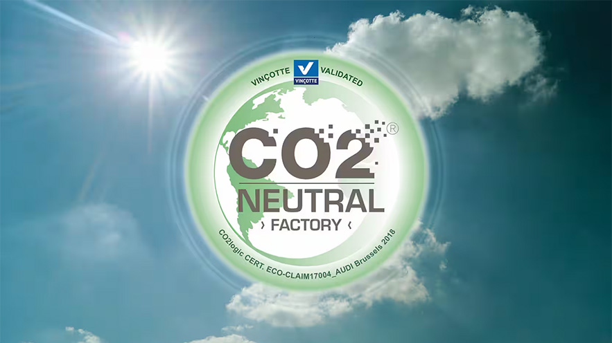 The CO2-neutral label on a background of blue sky